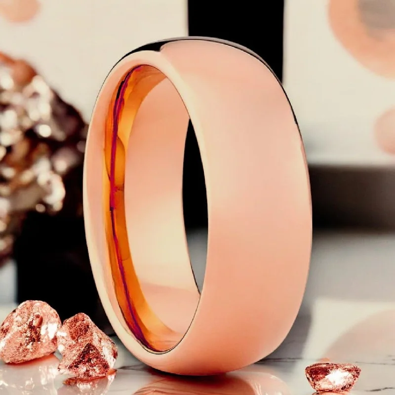 Colorful ladies rings for fashion-FANATIC | Rose Gold Tungsten Ring, Shiny High Polished, Domed