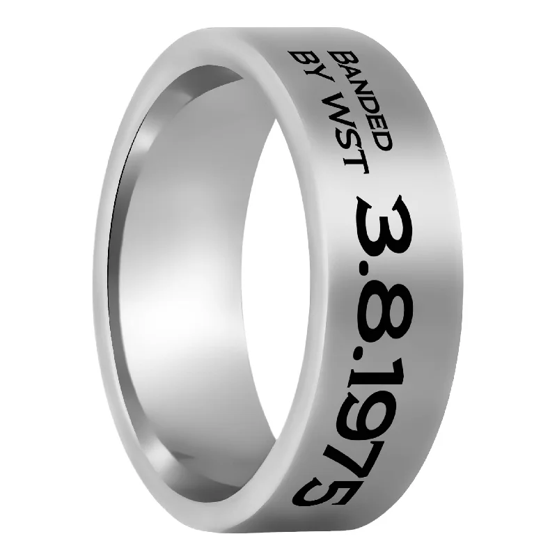 Ladies rings with sapphires-Duck Band Style Custom Engraved Tungsten Men's Ring