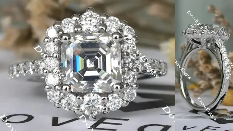 Vintage style engagement rings for women-Doveggs asscher halo moissanite engagement ring