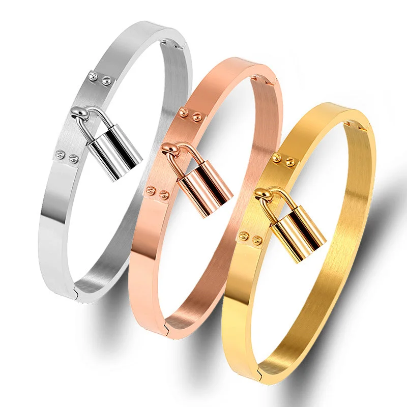 Classic bangle sets for brides-Casual Streetwear Lock Stainless Steel Plating Bangle