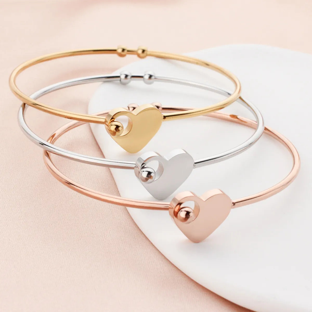 Personalized ladies bangles with name-Fashion Heart Shape Titanium Steel Plating Bangle 1 Piece