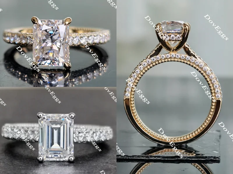 Engagement rings with colored gemstones-Doveggs half eternity paved moissanite engagement ring