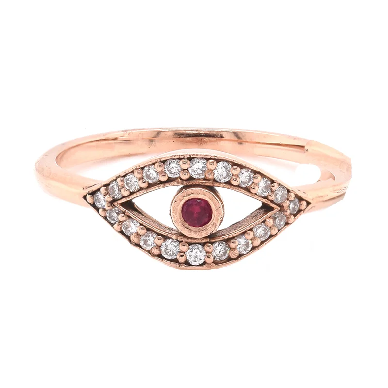 Engagement rings with vintage diamonds-14k Rose Gold Yellow Diamond and Ruby Eye Ring