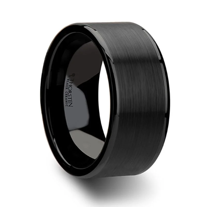 Elegant platinum ladies rings-OCTAVIUS | Ceramic Ring Flat Black