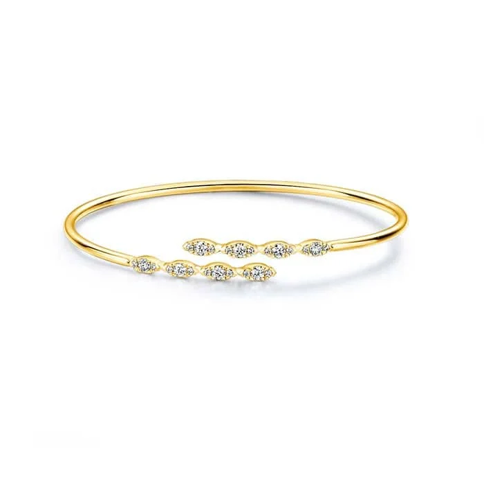 Elegant ladies bracelets with diamonds-Hearts On Fire .50-.58CTW Aerial Marquis Flexi Bangle in 18K Yellow Gold