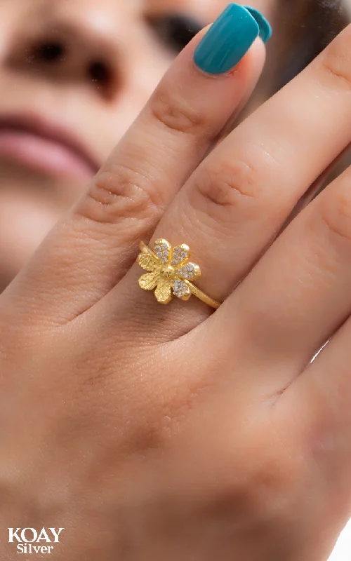 Contemporary design ladies rings-Zircon Flower GP Ring