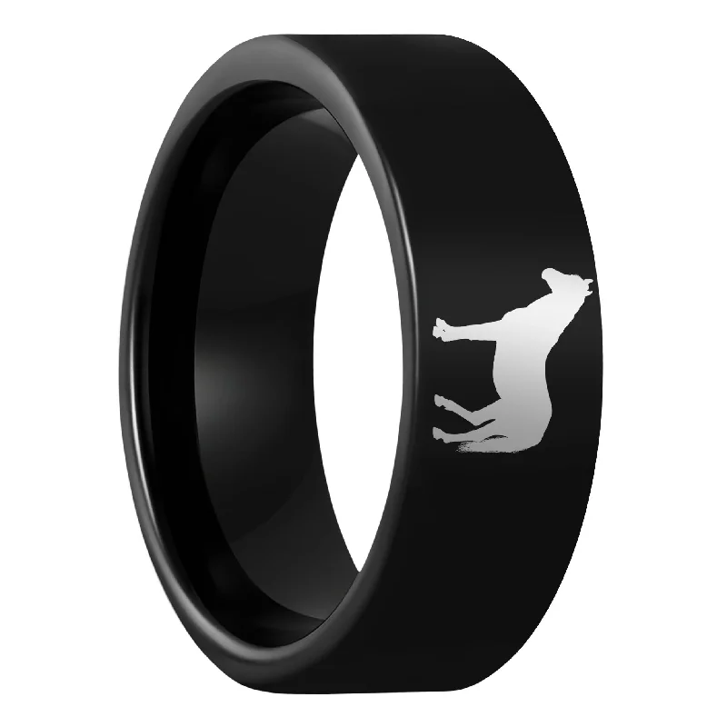 Affordable ladies rings online-Horse Black Tungsten Men's Wedding Band