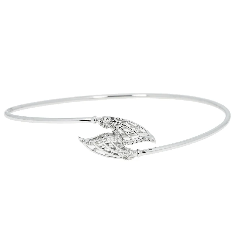 Minimalist silver bracelets for women-18K White Gold & 0.14 ct Diamond Bangle (3.73 grams)