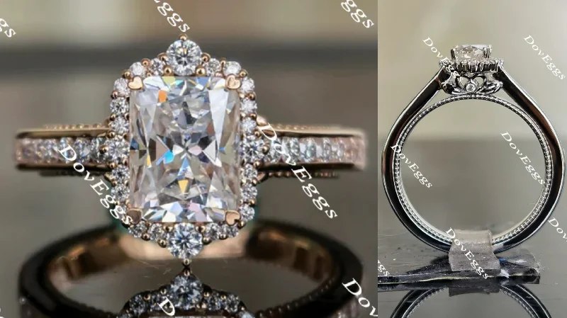 Princess cut engagement rings with diamonds-The Crystal halo moissanite engagement ring