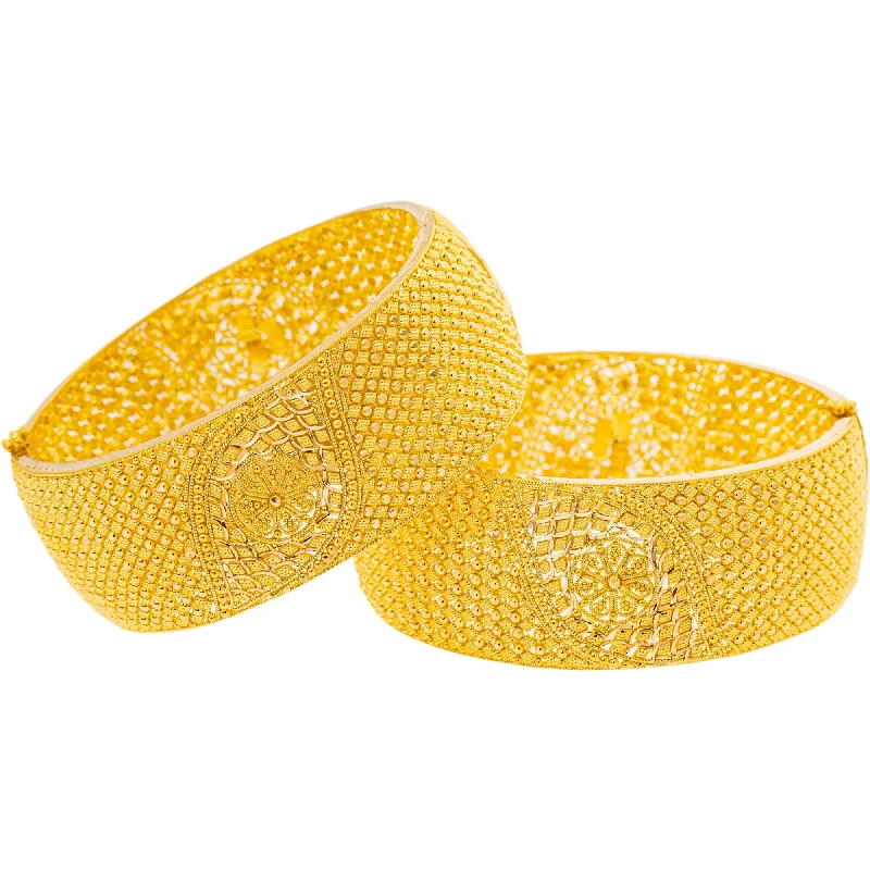 Unique bangle bracelets with colors-22K Yellow Gold Adjustable Bangle Set of 2 (90.7gm)