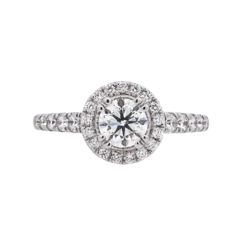 Engagement rings with princess diamonds for her-14K White Round Diamond 1.25Ct Halo Engagement Ring