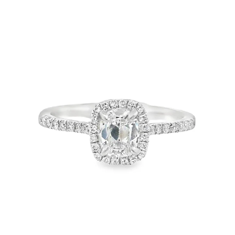 Engagement rings with classic diamond styles-Platinum Cushion Diamond 0.55Ct Halo Engagement Ring