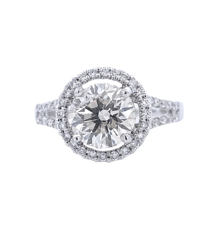 Engagement rings with pear-shaped diamonds-18K White Round Diamond 2.02Ct Halo Engagement Ring