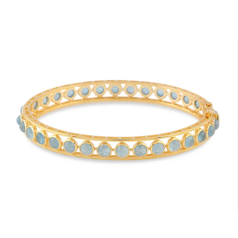 Simple gold bracelets for women-Gemstone Round Bangle In 18K Yellow Gold