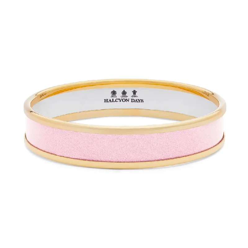 Adjustable gemstone bangles-Halcyon Days 1cm Pale Pink & Gold Enamel Bangle