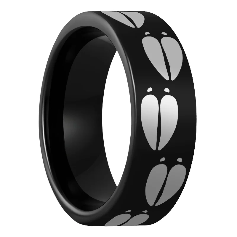 Custom design ladies rings-Moose Tracks Black Tungsten Men's Wedding Band