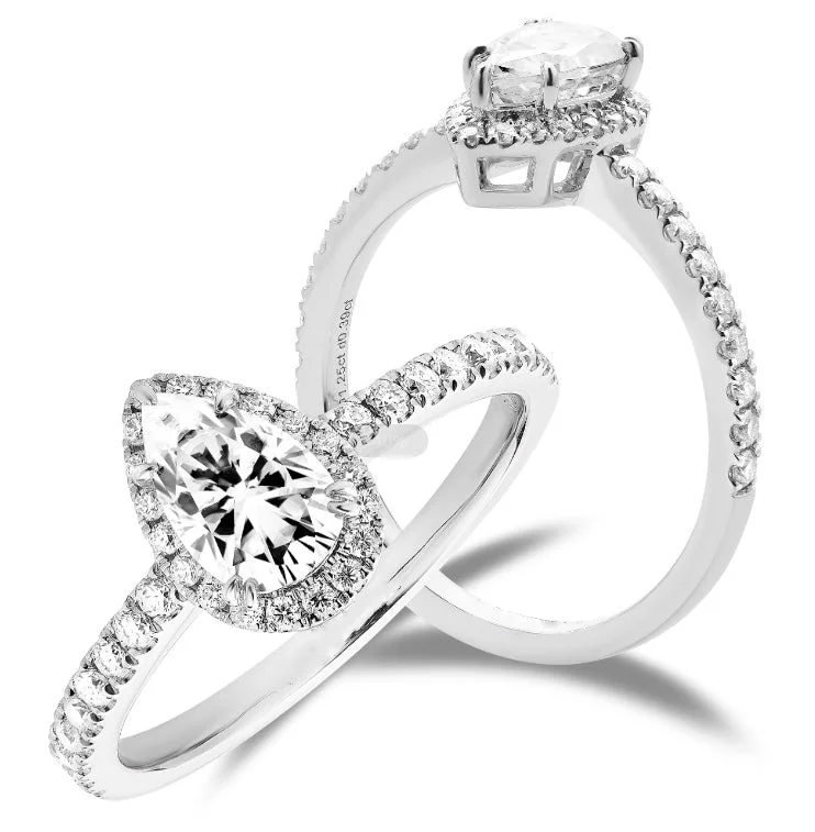 Engagement rings with white gold settings-doveggs pear half eternity halo moissanite ring/lab diamond engagement ring