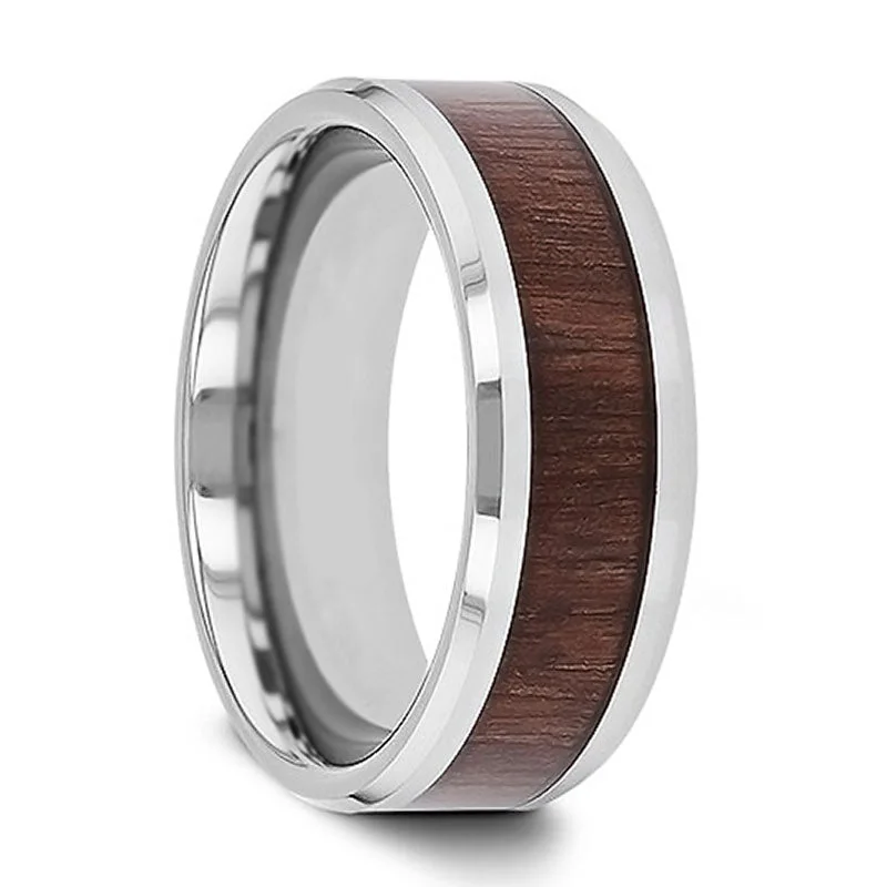 Trendy ladies rings with stones-Tungsten Men's Wedding Band with Black Walnut Wood Inlay