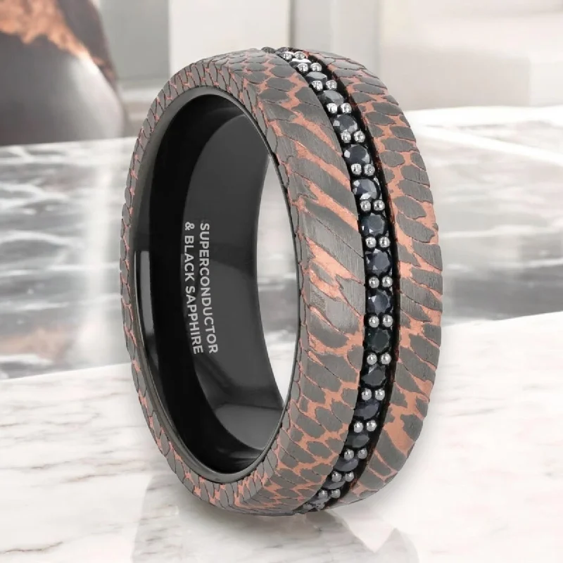 Adjustable size ladies rings-CHARGER | Black Tungsten Ring, Superconductor Finish and Black Sapphires