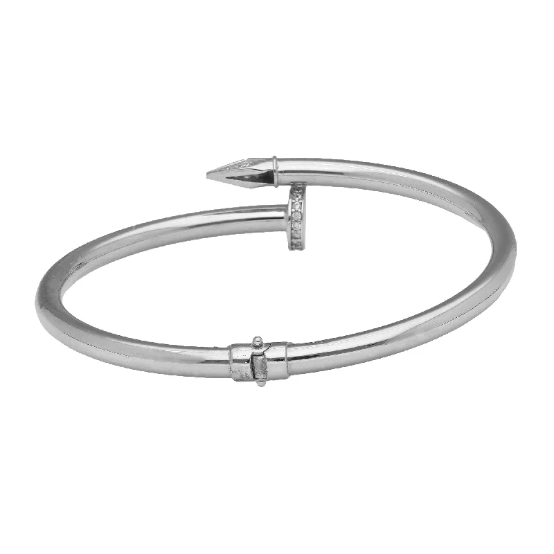 Fashionable ladies bracelets with crystals-18KT White Gold & CZ Nail Bangle (10.5gm)