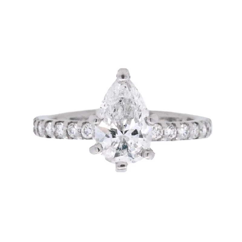 Engagement rings with dual-tone bands-14K White Pear Diamond 0.90Ct Solitaire Engagement Ring