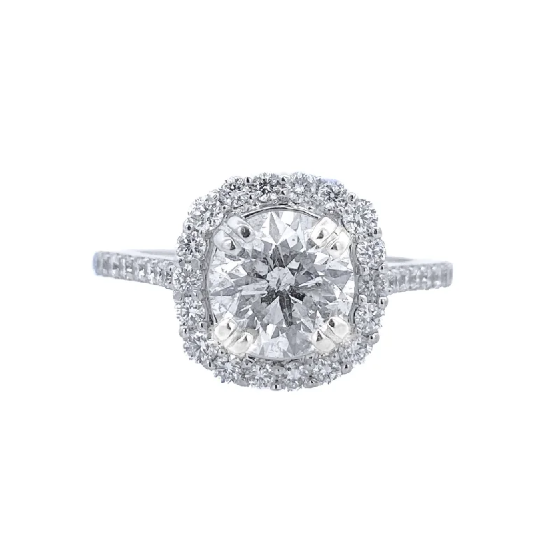 Personalized engagement rings for her-18K White Round Diamond 1.64Ct Halo Engagement Ring