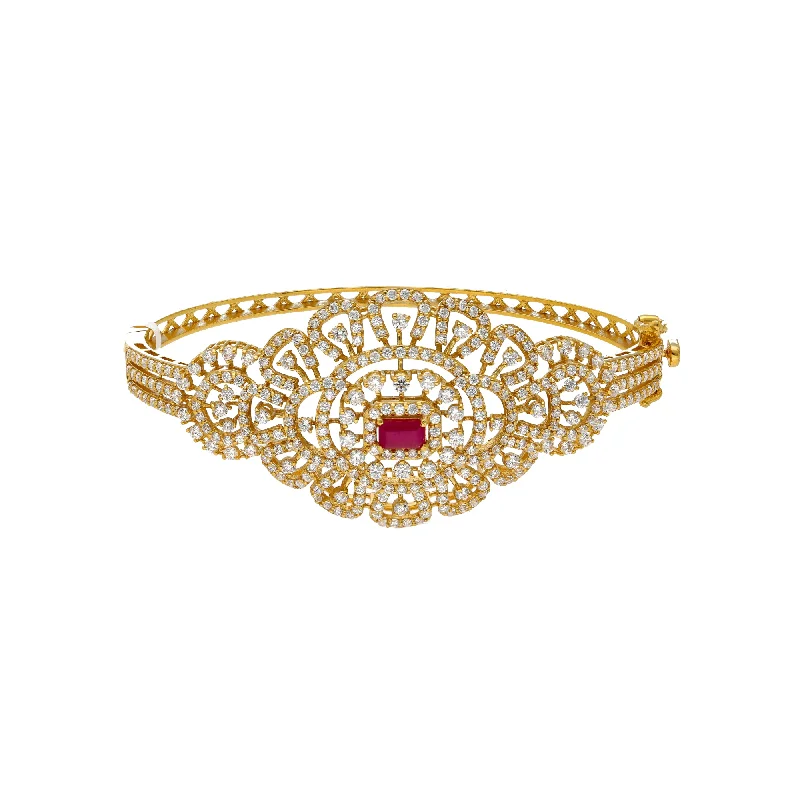 Elegant ladies bangles with sapphires-22K Yellow Gold Bangle w/ CZ &Ruby (19gm)