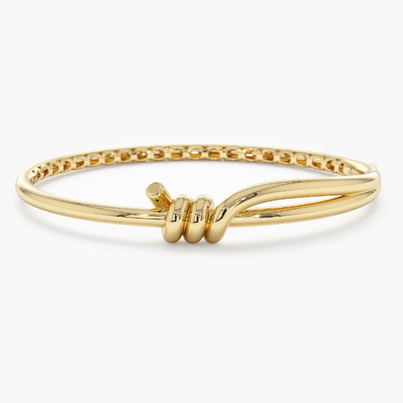 Diamond ladies bracelets for formal wear-Plain Gold Knotted Bangle, Jaylen