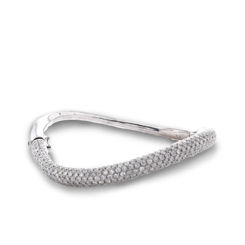 Unique design bangles for women-Estate 14k White Gold Diamond Wave Bangle