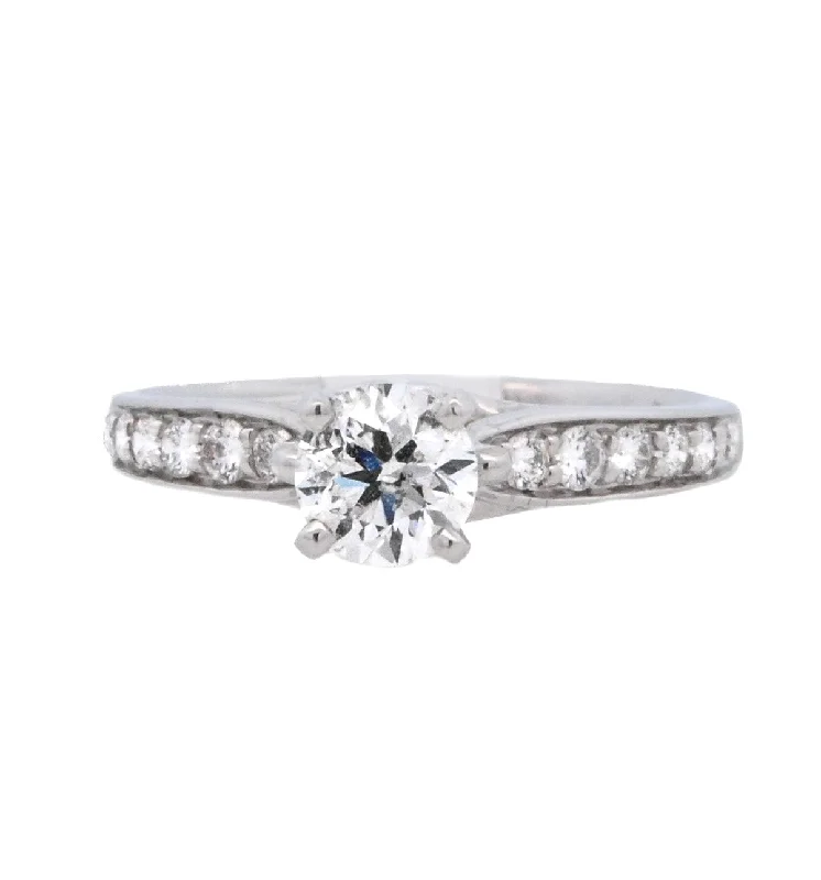 Engagement rings with diamond pavé-18K White Round Diamond 0.56Ct Solitaire Engagement Ring