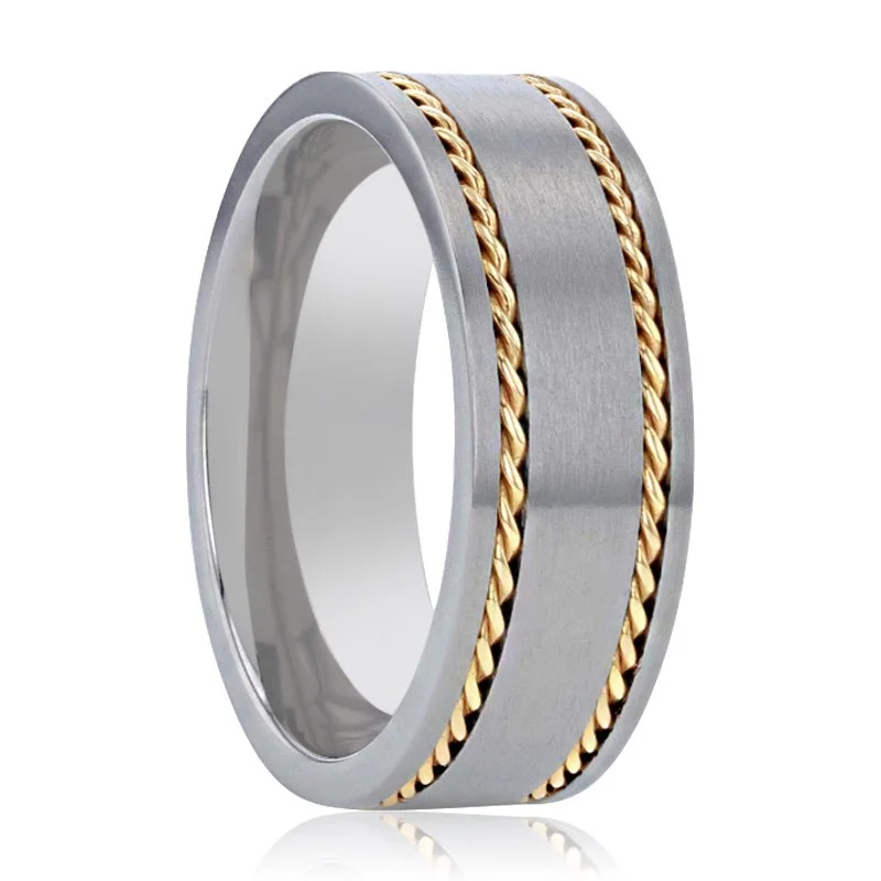 Ladies rings with sapphires-FERDINAND | Titanium Ring 14K Yellow Gold Dual Braided Inlay