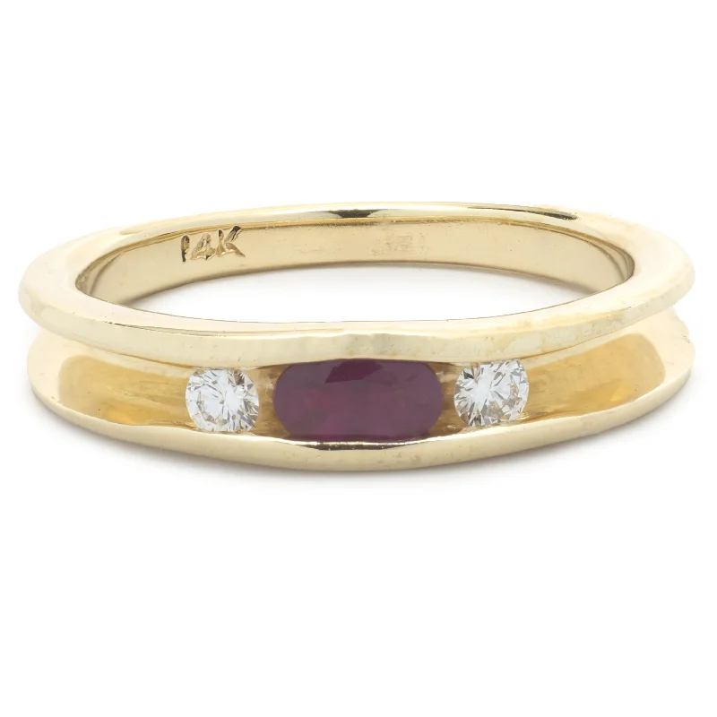 Engagement rings with modern minimalist bands-14 Karat Yellow Gold Channel Set Ruby and Diamond Band