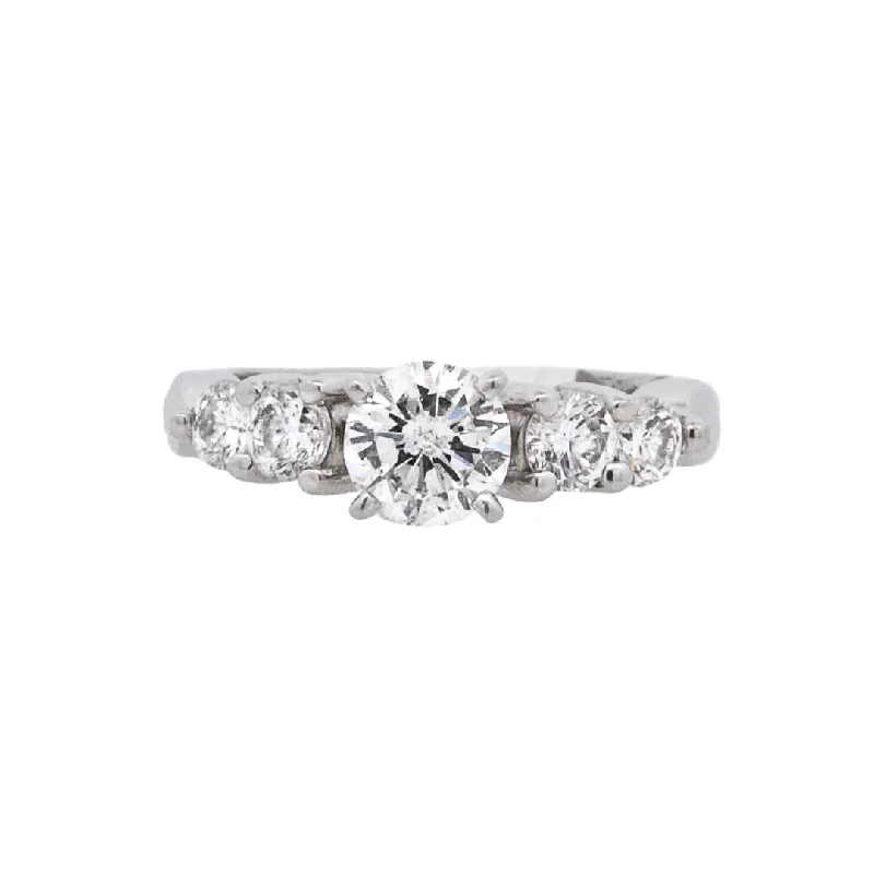 Engagement rings with classic diamond styles-14K White Round Diamond 1.00Ct 5 Stone Engagement Ring