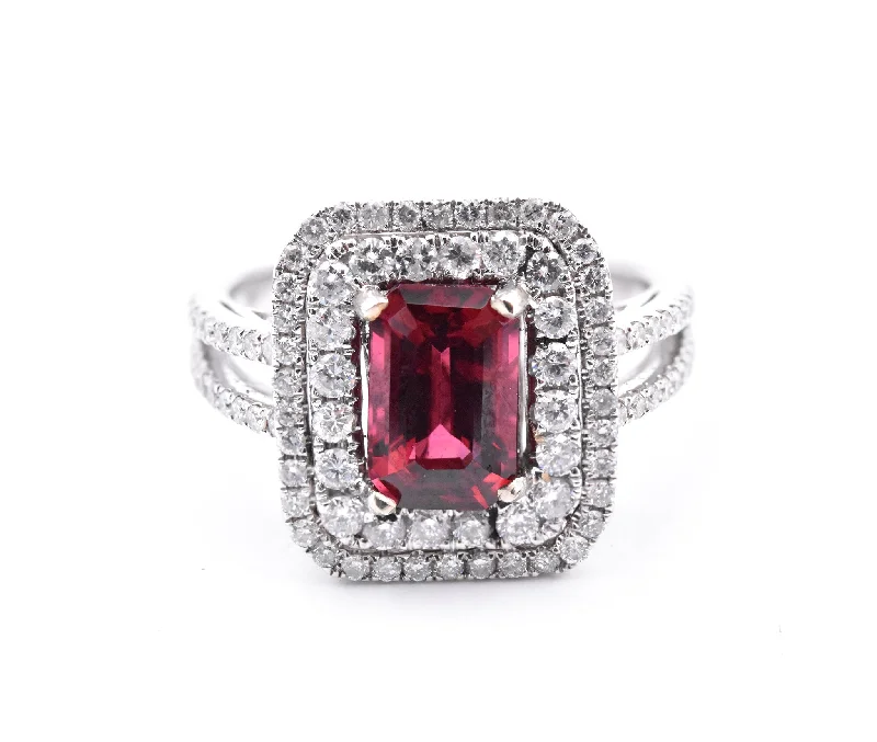 Engagement rings for women with intricate details-14 Karat White Gold Natural Red Spinel and Diamond Ring