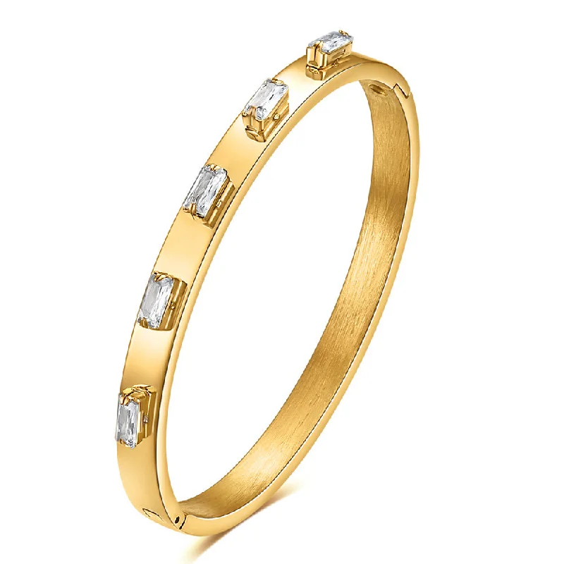 Luxury bangles with diamonds-Simple Style Solid Color Stainless Steel Inlay Zircon Bangle