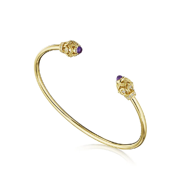 Trendy ladies bangles with stones-Verragio 18k Diamond & Amethyst Toi Et Moi Bangle