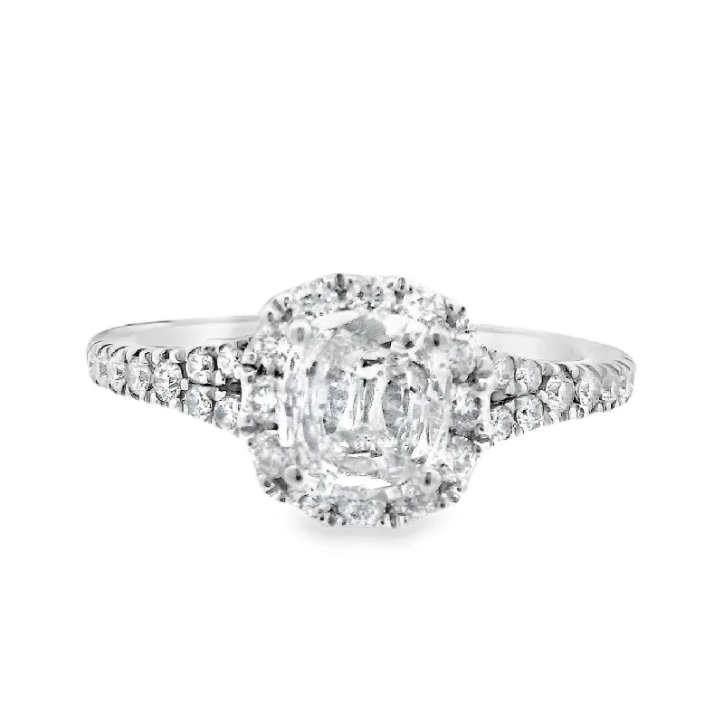 Engagement rings with diamond halo for her-14K White Cushion Diamond 0.64Ct Halo Engagement Ring