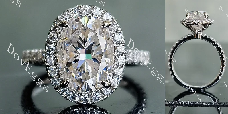 Engagement rings with large center stones-Doveggs oval halo pave moissanite engagement ring