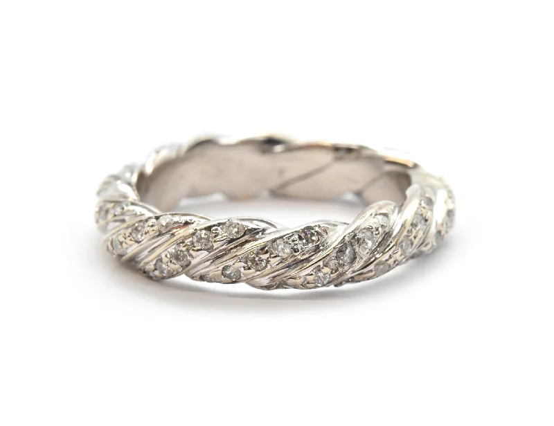 Engagement rings with pear-shaped diamonds-14k White Gold And Diamond Twisted Rope Band Ring