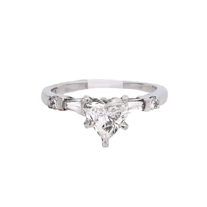 Vintage-style engagement rings with colored diamonds-14K White Heart Diamond 0.95Ct Solitaire Engagement Ring