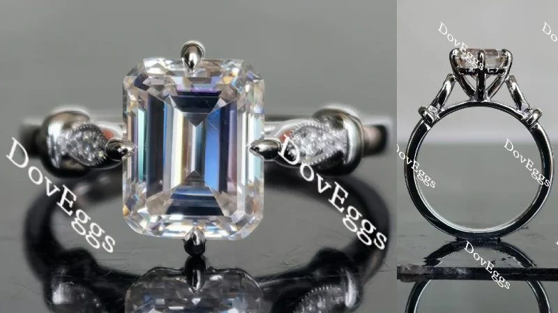 Engagement rings with multi-stone settings-Doveggs art deco emerald moissanite engagement ring