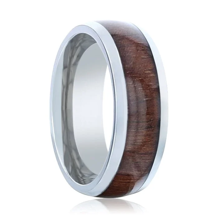 Statement rings for bold women-CARY | Silver Titanium Ring, Black Walnut Wood Inlay, Domed