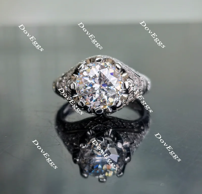 Affordable engagement rings with diamond solitaires-Doveggs round vintage moissanite engagement ring