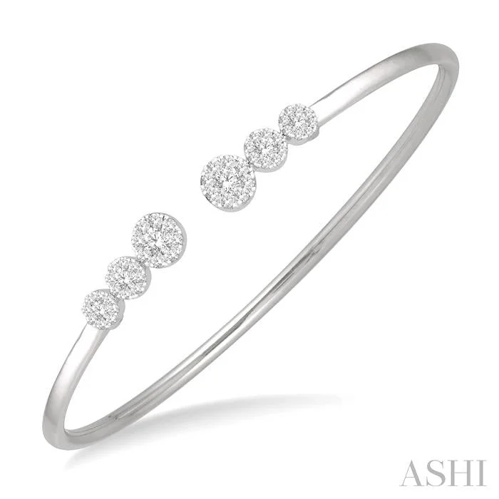 Classic diamond tennis bracelets-STACKABLE ROUND SHAPE LOVEBRIGHT DIAMOND OPEN CUFF BANGLE