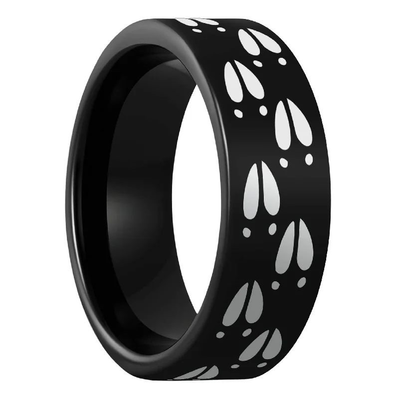 Ladies rings with large diamonds-Deer Track Black Tungsten Men's Wedding Band