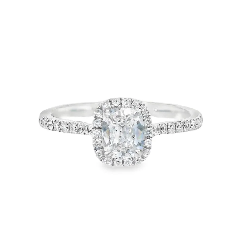 Sparkling engagement rings with cushion diamonds-14K White Cushion Diamond 0.53Ct Halo Engagement Ring