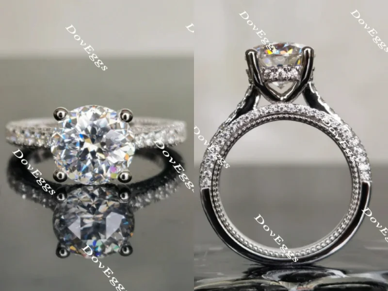 Engagement rings with intricate vintage details-doveggs half eternity paved round Nova moissanite engagement ring