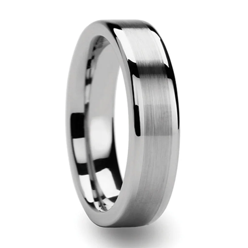 Simple ladies rings for everyday wear-Brushed Center Tungsten Wedding Band