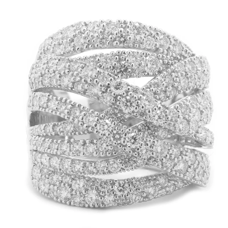 Luxurious engagement rings with large diamonds-18 Karat White Gold Diamond Wave Bypass Ring