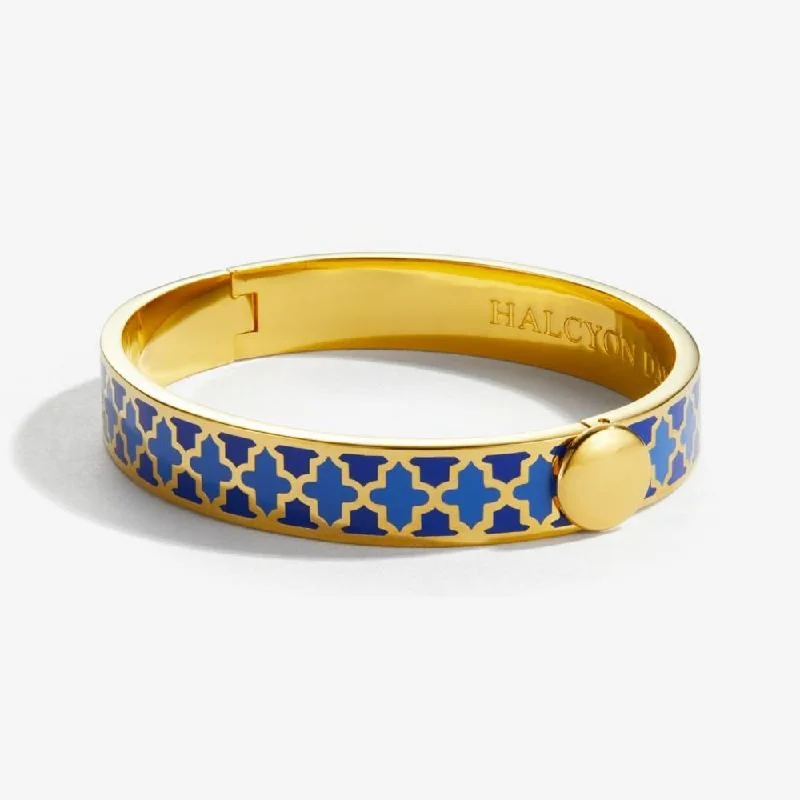 Stylish leather bracelets with charms-Halcyon Days 1cm Agama Gold Hinged Enamel Bangle